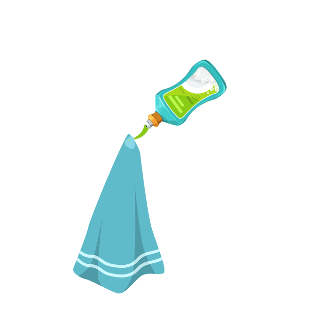 liquide vaisselle et chiffon avec de l'eau pour nettoyer les tâches sur le gazon synthétique.