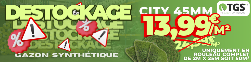 bannière déstockage gazon synthétique city 45mm